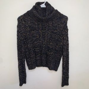 Zara Knit Black with Colorful Accents Turtle Neck Sweater, Size S